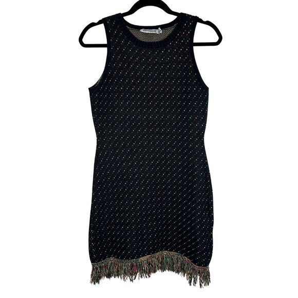 Rachel Antonoff Maddy Fringe Dress Size XS Mini Heart Jaquard Black Cotton - Picture 2 of 7